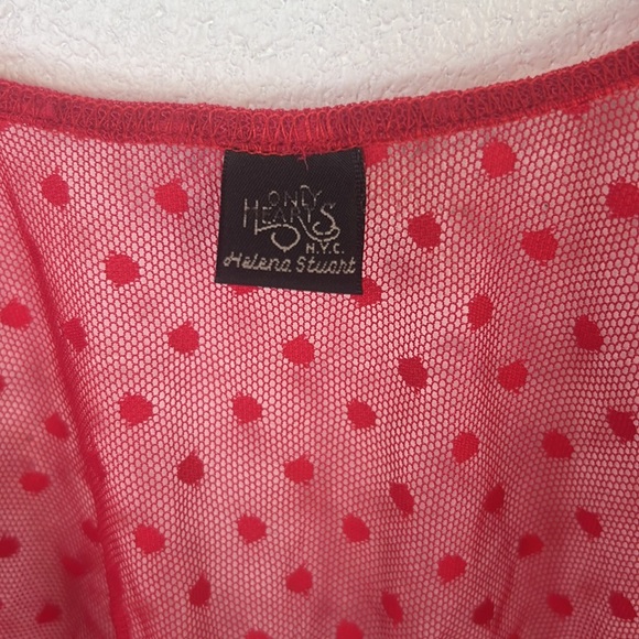 Anthropologie Only Hearts Coeur Dot Tulle Half-Sleeve Deep-V Top lingerie Red - Picture 5 of 7